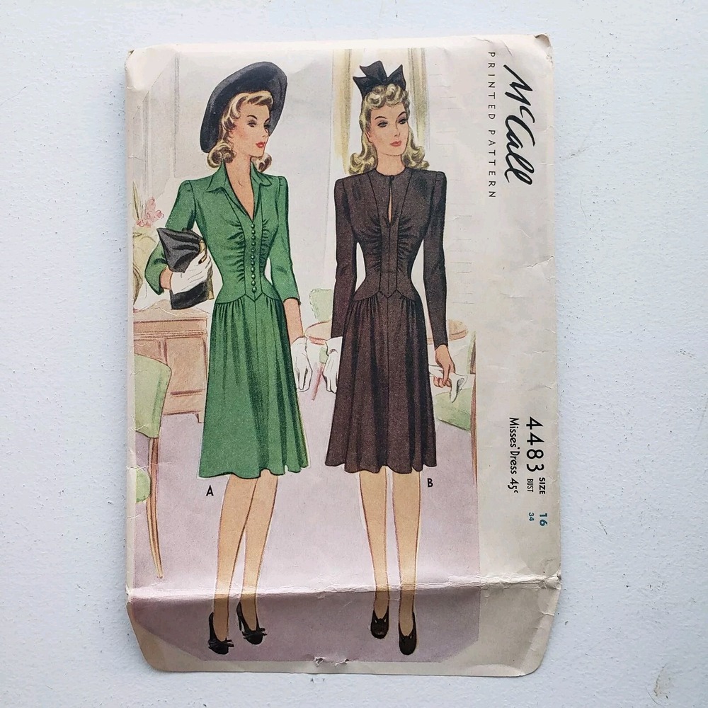 1940s Vintage 34" Bust McCalls 4483 Ruched Bodice Evening Dress Sewing Pattern